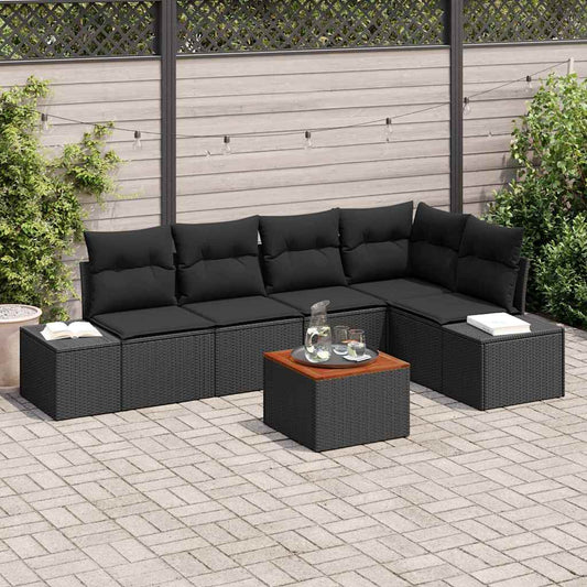 Garten-Sofa-Set mit Kissen 6 pcs Schwarz Poly Rattan