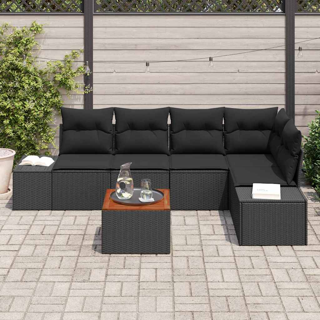 Garten-Sofa-Set mit Kissen 6 pcs Schwarz Poly Rattan