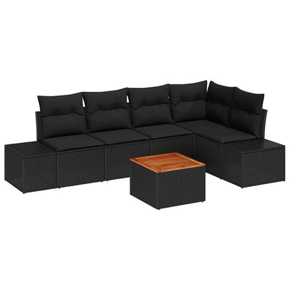 Garten-Sofa-Set mit Kissen 6 pcs Schwarz Poly Rattan
