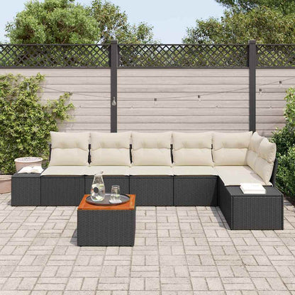 Garten-Sofa-Set mit Kissen 7 pcs Schwarz Poly Rattan