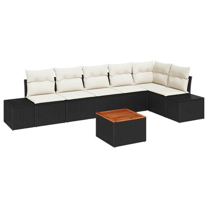 Garten-Sofa-Set mit Kissen 7 pcs Schwarz Poly Rattan