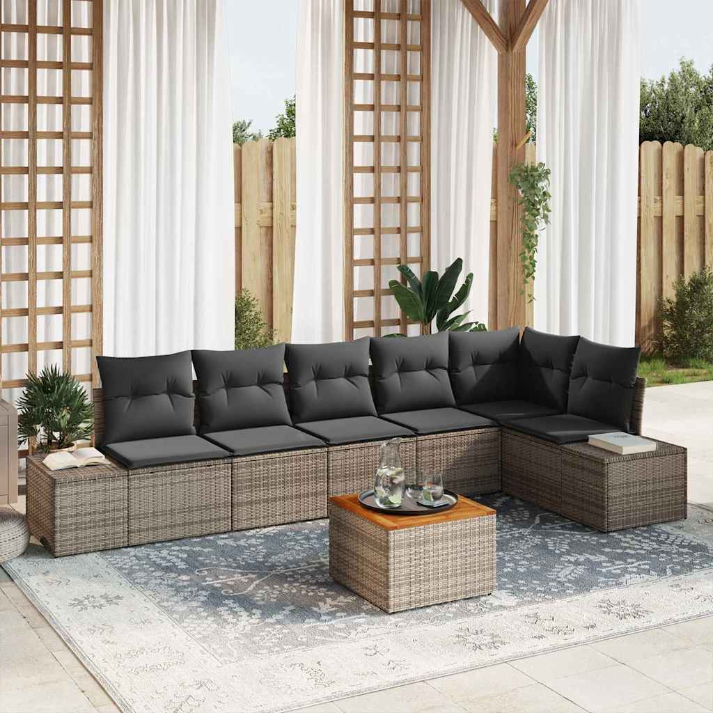 Garten-Sofa-Set mit Kissen 7 pcs Grau Poly Rattan