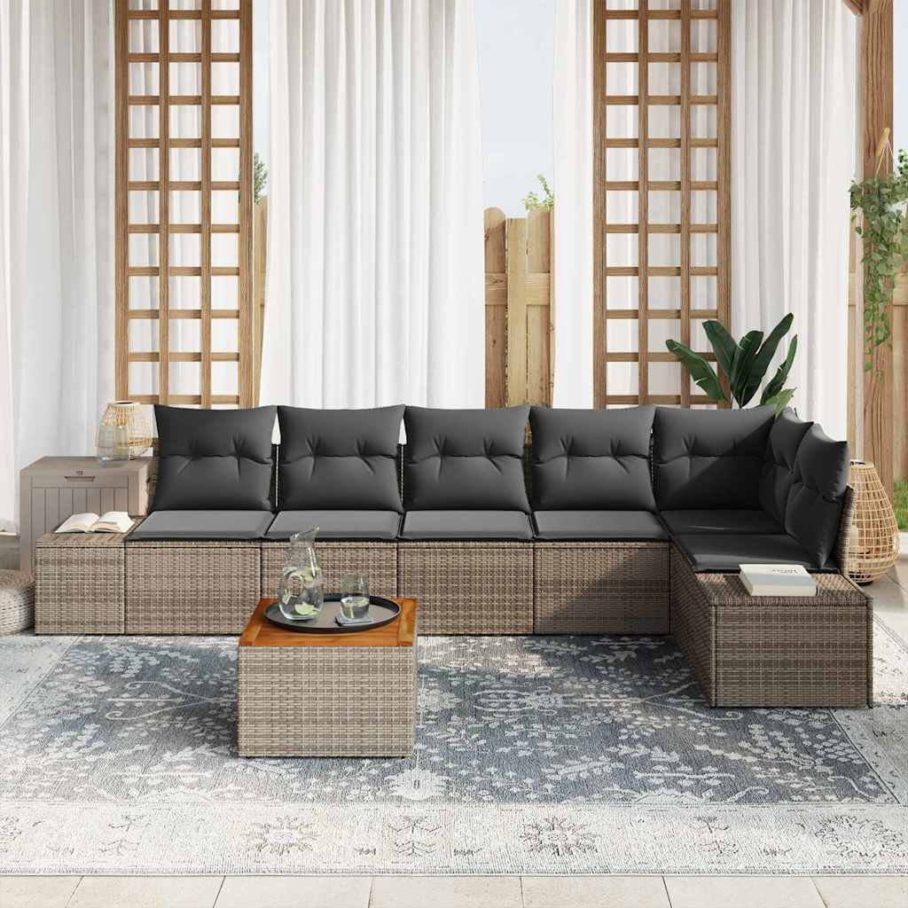 Garten-Sofa-Set mit Kissen 7 pcs Grau Poly Rattan