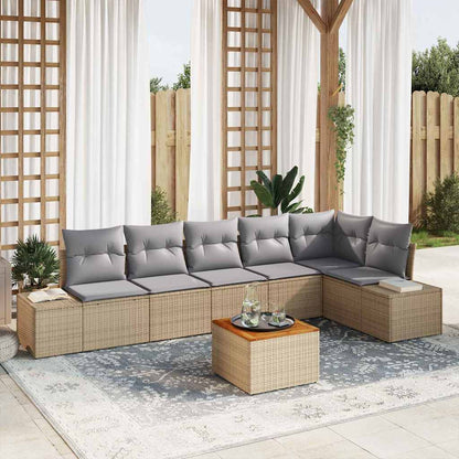 Garten-Sofa-Set mit Kissen 7 pcs Beige Poly Rattan