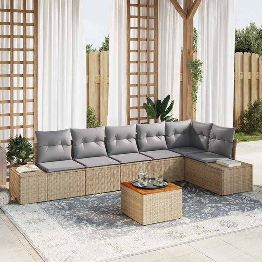 Garten-Sofa-Set mit Kissen 7 pcs Beige Poly Rattan