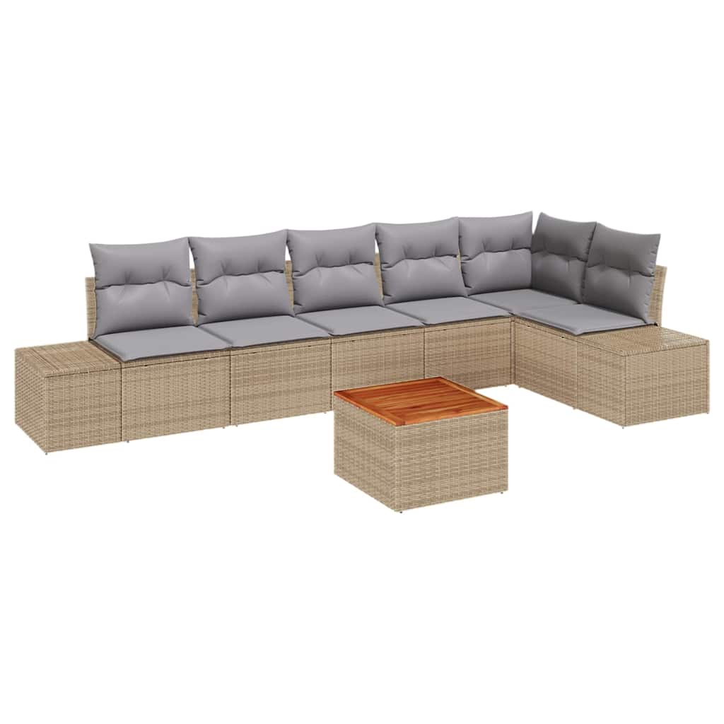 Garten-Sofa-Set mit Kissen 7 pcs Beige Poly Rattan