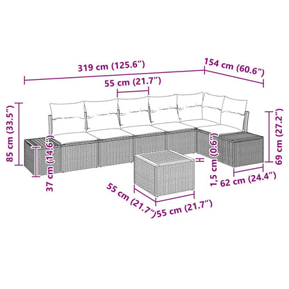 Garten-Sofa-Set mit Kissen 7 pcs Beige Poly Rattan