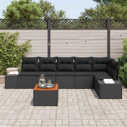 Garten-Sofa-Set mit Kissen 7 pcs Schwarz Poly Rattan