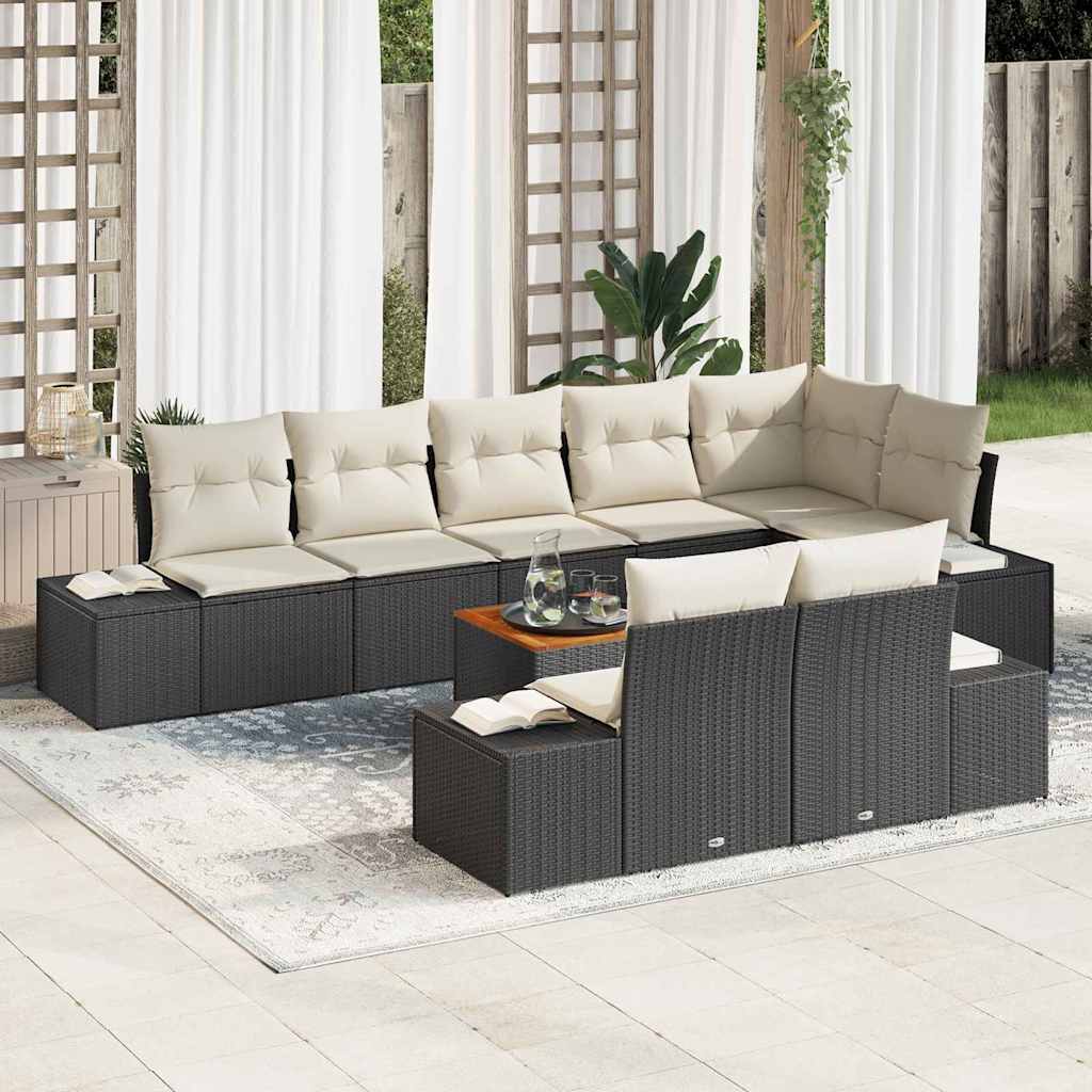 Garten-Sofa-Set mit Kissen 9 pcs Schwarz Poly Rattan