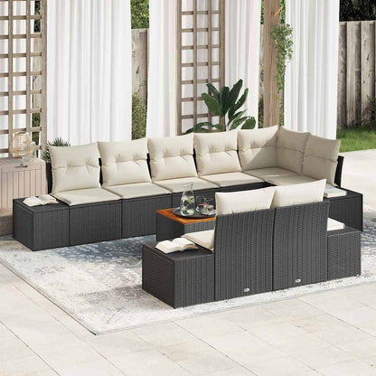 Garten-Sofa-Set mit Kissen 9 pcs Schwarz Poly Rattan