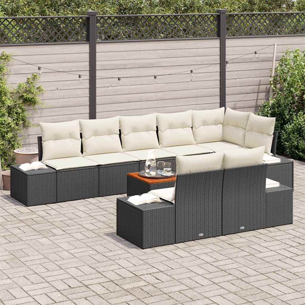 Garten-Sofa-Set mit Kissen 9 pcs Schwarz Poly Rattan