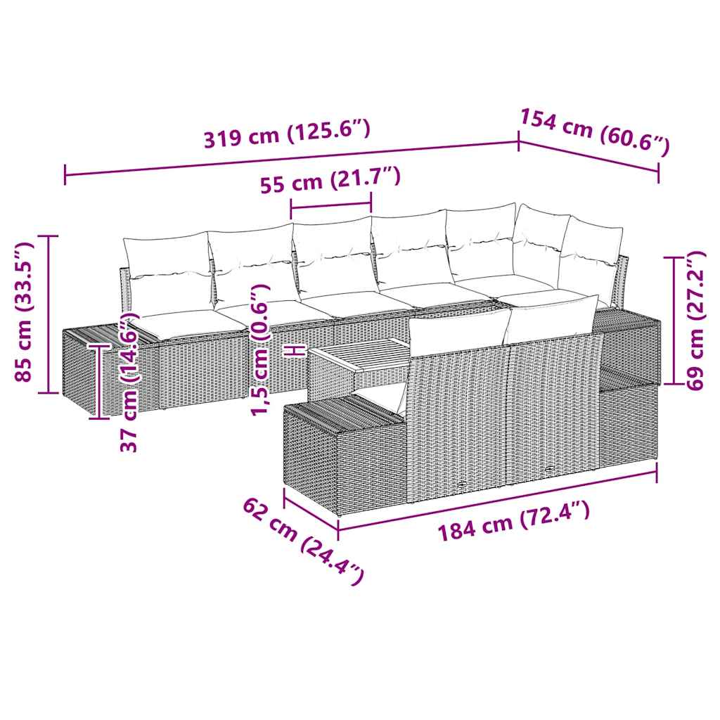 Garten-Sofa-Set mit Kissen 9 pcs Schwarz Poly Rattan