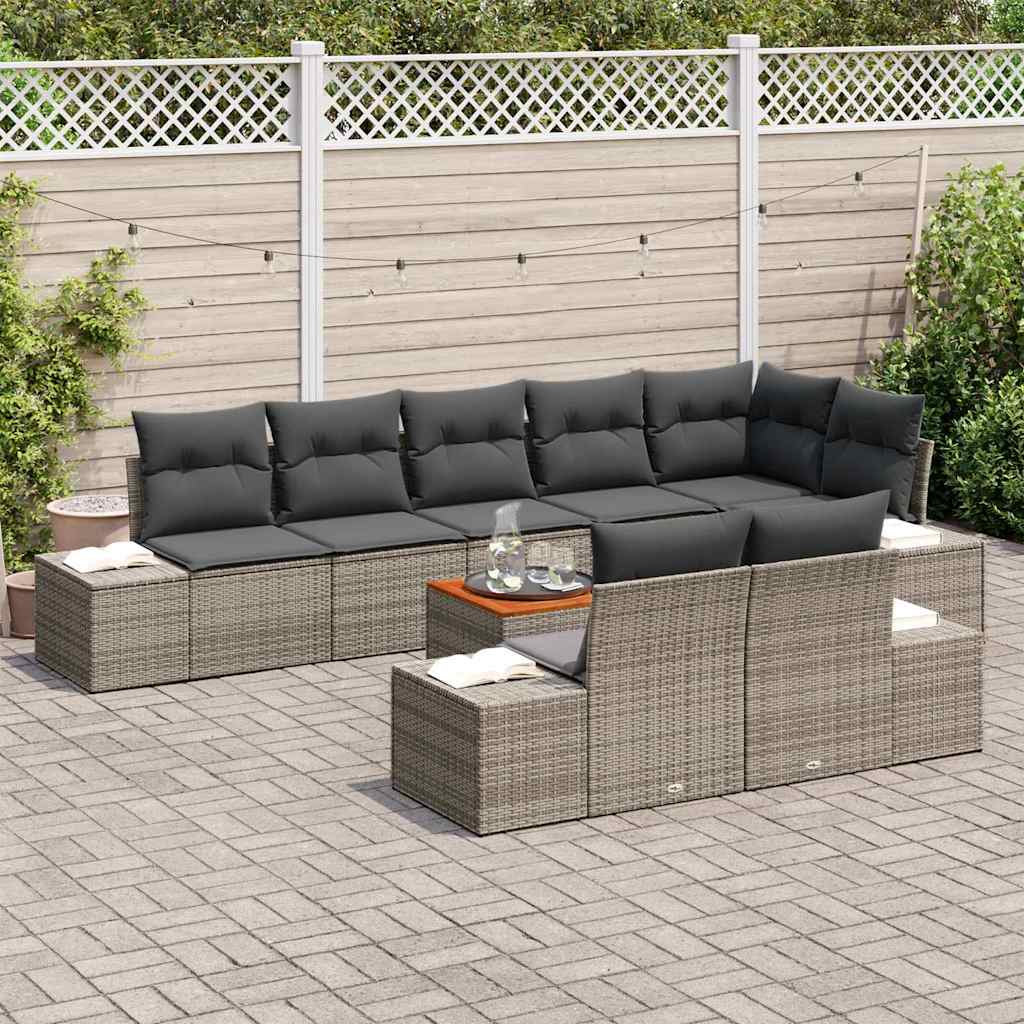 Garten-Sofa-Set mit Kissen 9 pcs Grau Poly Rattan
