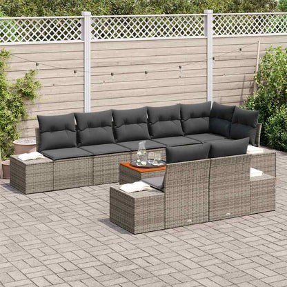 Garten-Sofa-Set mit Kissen 9 pcs Grau Poly Rattan