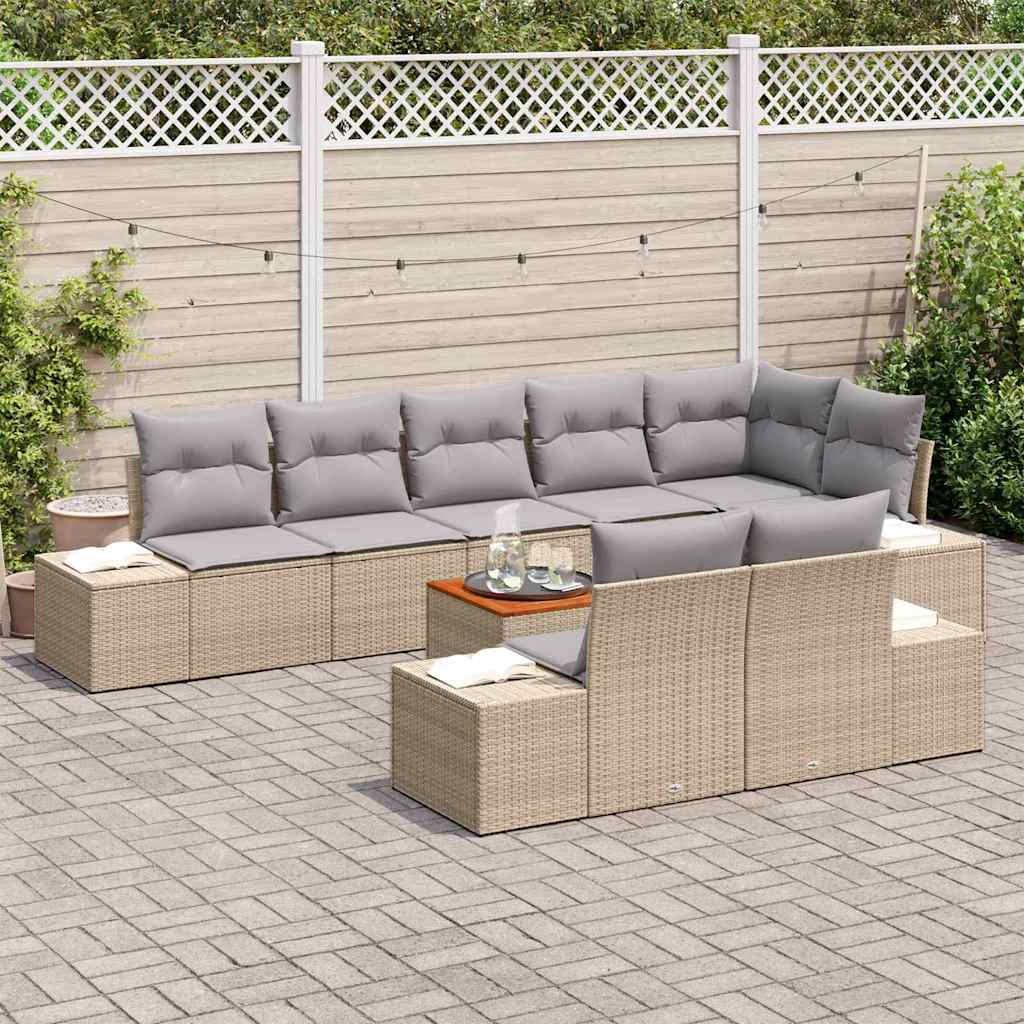 Garten-Sofa-Set mit Kissen 9 pcs Beige Poly Rattan