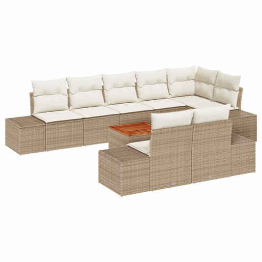 Garten-Sofa-Set mit Kissen 9 pcs Beige Poly Rattan