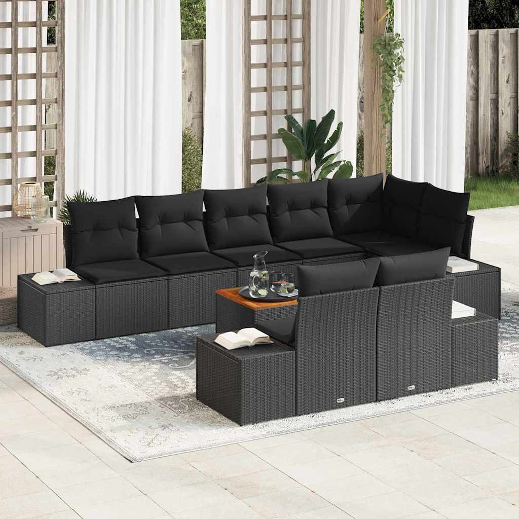 Garten-Sofa-Set mit Kissen 9 pcs Schwarz Poly Rattan