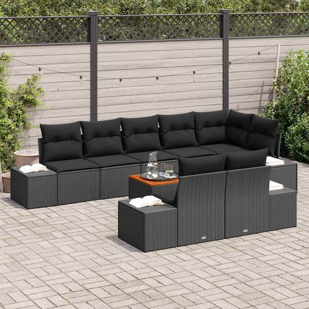 Garten-Sofa-Set mit Kissen 9 pcs Schwarz Poly Rattan