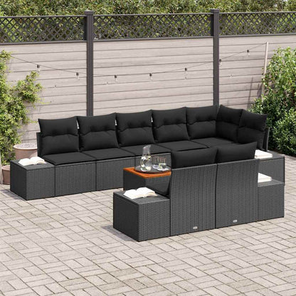 Garten-Sofa-Set mit Kissen 9 pcs Schwarz Poly Rattan