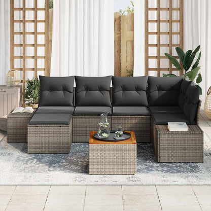 Garten-Sofa-Set mit Kissen 7 pcs Grau Poly Rattan