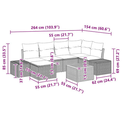 Garten-Sofa-Set mit Kissen 7 pcs Grau Poly Rattan