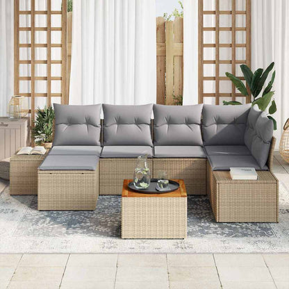Garten-Sofa-Set mit Kissen 7 pcs Beige Poly Rattan