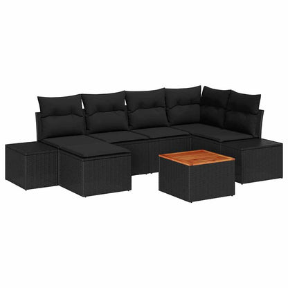 Garten-Sofa-Set mit Kissen 7 pcs Schwarz Poly Rattan