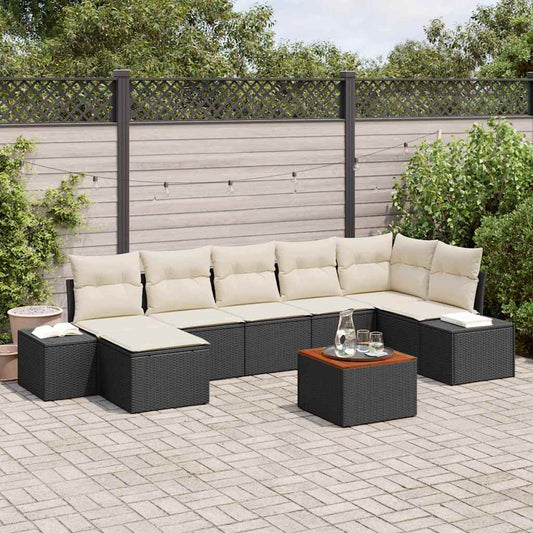 Garten-Sofa-Set mit Kissen 8 pcs Schwarz Poly Rattan
