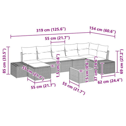 Garten-Sofa-Set mit Kissen 8 pcs Schwarz Poly Rattan