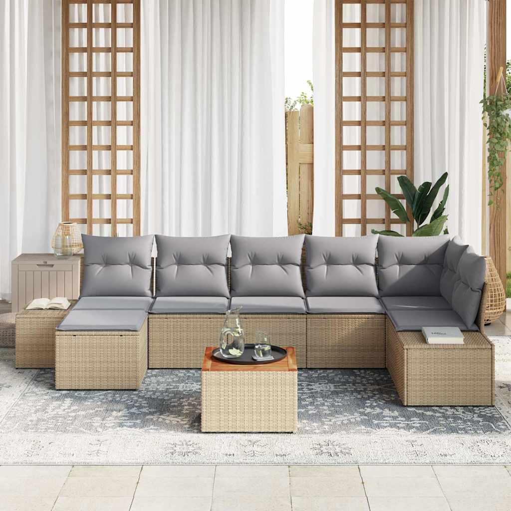 Garten-Sofa-Set mit Kissen 8 pcs Beige Poly Rattan