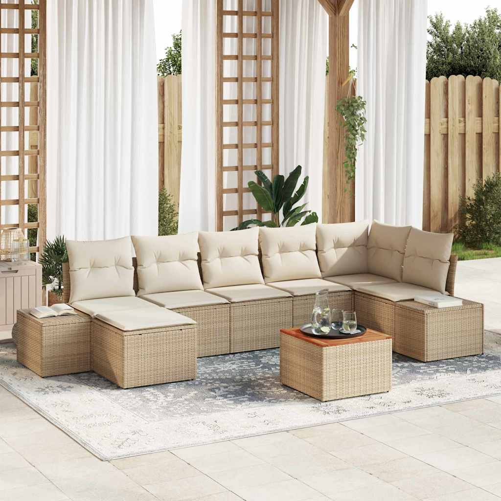 Garten-Sofa-Set mit Kissen 8 pcs Beige Poly Rattan
