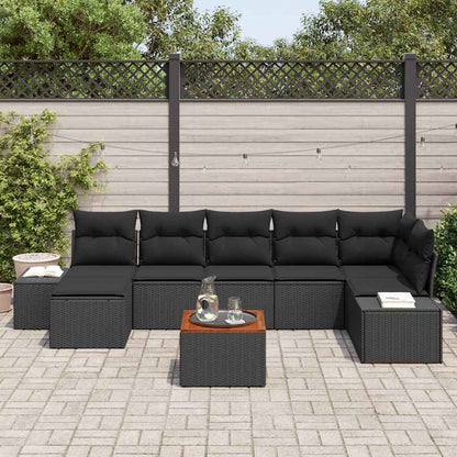 Garten-Sofa-Set mit Kissen 8 pcs Schwarz Poly Rattan