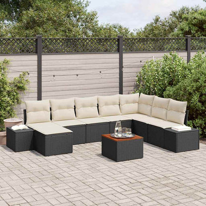 Garten-Sofa-Set mit Kissen 9 pcs Schwarz Poly Rattan