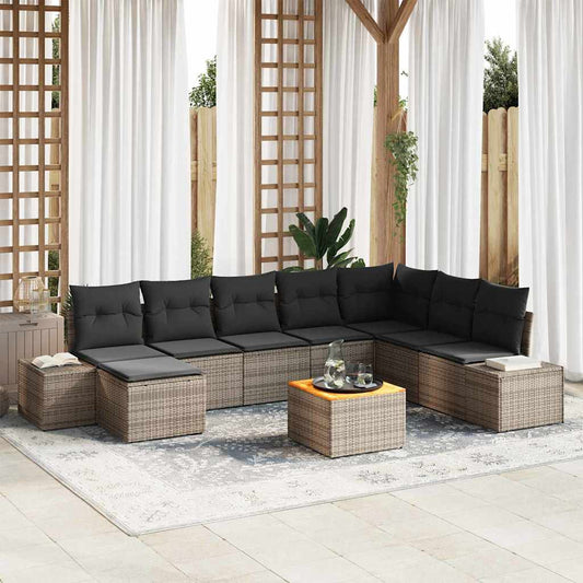 Garten-Sofa-Set mit Kissen 9 pcs Grau Poly Rattan