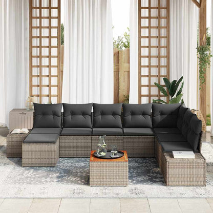 Garten-Sofa-Set mit Kissen 9 pcs Grau Poly Rattan