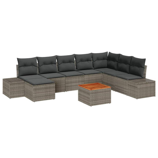 Garten-Sofa-Set mit Kissen 9 pcs Grau Poly Rattan