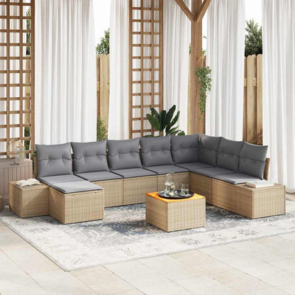 Garten-Sofa-Set mit Kissen 9 pcs Beige Poly Rattan