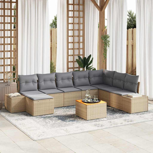 Garten-Sofa-Set mit Kissen 9 pcs Beige Poly Rattan