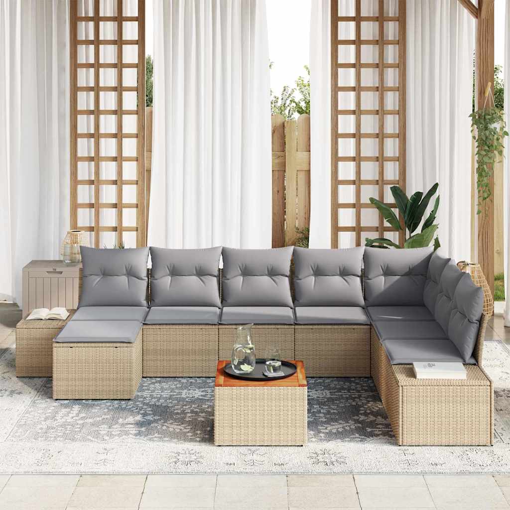 Garten-Sofa-Set mit Kissen 9 pcs Beige Poly Rattan