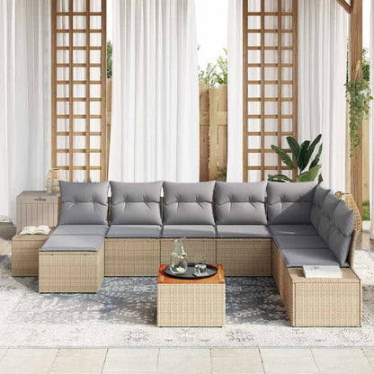 Garten-Sofa-Set mit Kissen 9 pcs Beige Poly Rattan