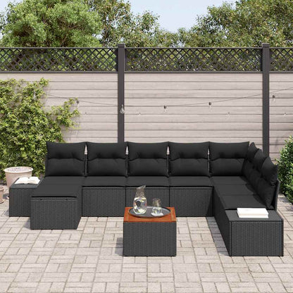 Garten-Sofa-Set mit Kissen 9 pcs Schwarz Poly Rattan