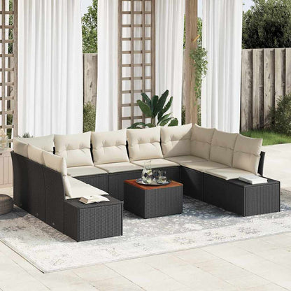 Garten-Sofa-Set mit Kissen 10 pcs Schwarz Poly Rattan