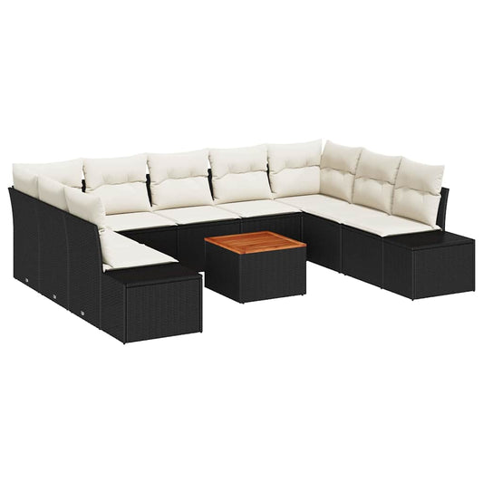 Garten-Sofa-Set mit Kissen 10 pcs Schwarz Poly Rattan