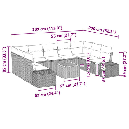 Garten-Sofa-Set mit Kissen 10 pcs Schwarz Poly Rattan