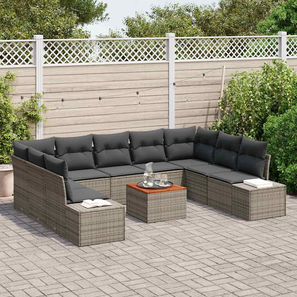 Garten-Sofa-Set mit Kissen 10 pcs Grau Poly Rattan