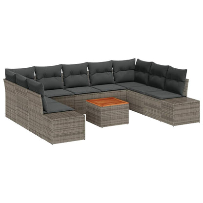 Garten-Sofa-Set mit Kissen 10 pcs Grau Poly Rattan