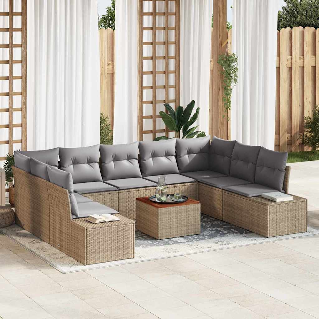 Garten-Sofa-Set mit Kissen 10 pcs Beige Poly Rattan