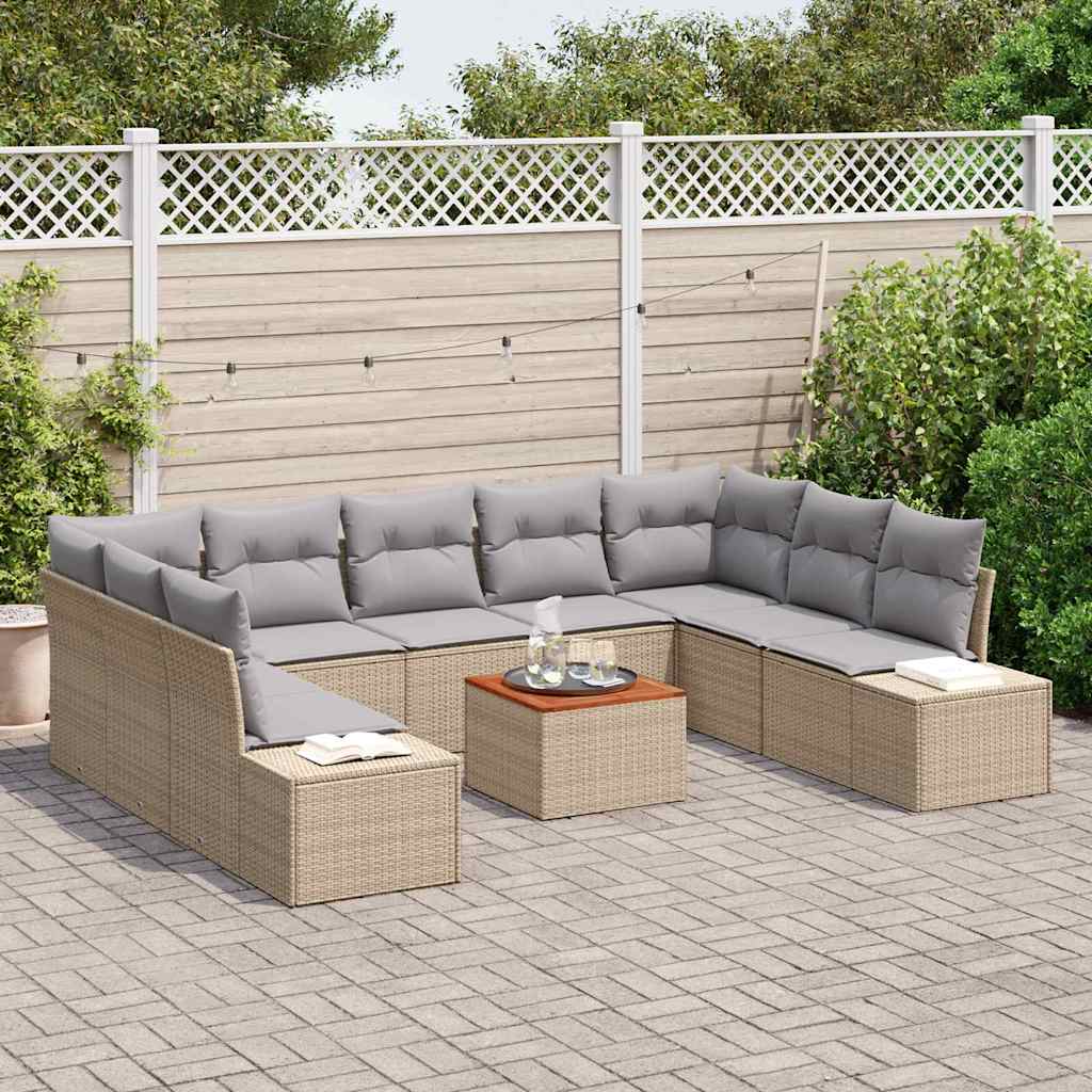Garten-Sofa-Set mit Kissen 10 pcs Beige Poly Rattan