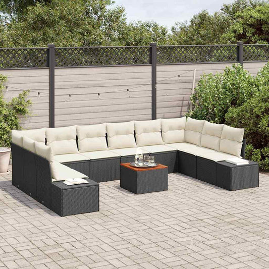 Garten-Sofa-Set mit Kissen 11 pcs Schwarz Poly Rattan