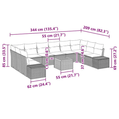 Garten-Sofa-Set mit Kissen 11 pcs Schwarz Poly Rattan